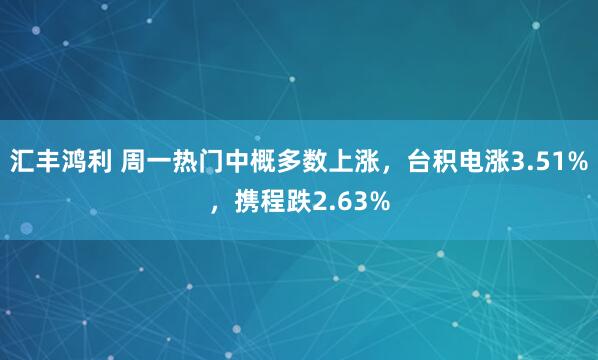 汇丰鸿利 周一热门中概多数上涨，台积电涨3.51%，携程跌2.63%