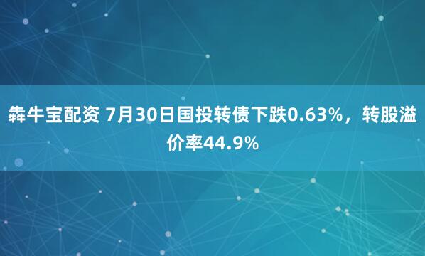 犇牛宝配资 7月30日国投转债下跌0.63%，转股溢价率44.9%
